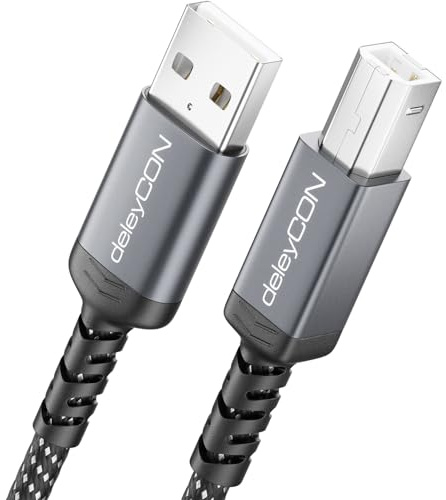 deleyCON Druckerkabel USB-B (1 Meter für Drucker, Scanner, MIDI) USB-B auf USB-A Kabel Printer Cable Geflochten + Metallstecker für HP Samsung Epson Dell Lexmark Brother Canon
