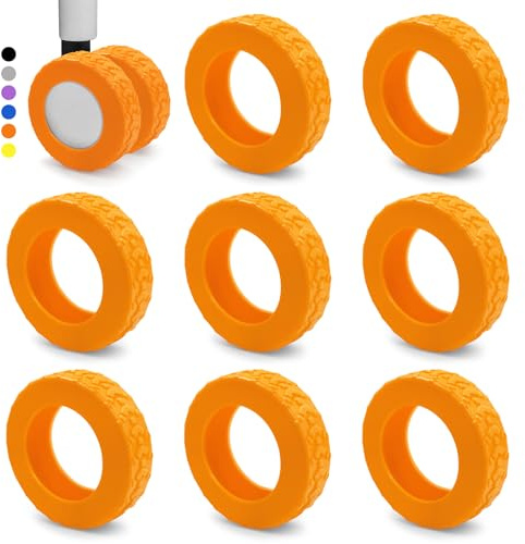 Bellanova Juego de 8 Fundas para Ruedas de Equipaje de Silicona, Protección de Ruedas, Silencioso, Antideslizante, No se Cae, para Maleta y Silla de Oficina (Naranja)