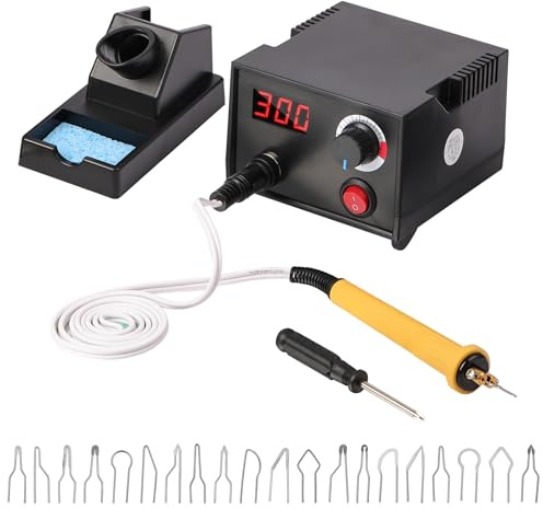 Holzbrenner zum Gravieren LCD-Display, Pyrography Machine mit 20 Spitzen, 250–750°C, für Holz Leder Kürbis Kunsthandwerk