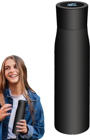 Drickpåminnelse vattenflaska - termokopp med LED och smart summer och klocklarm, halkfri, bred, isolerad termos i rostfritt stål | för resor, utomhus, cykel