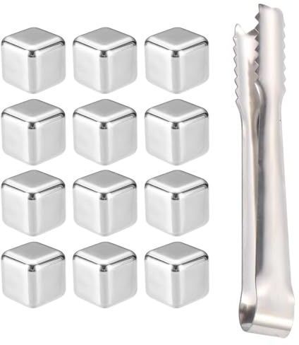 Cubitos De Hielo Reutilizables Para Whisky | Piedras para Whisky con Pinzas - 12 Cubitos De Acero Inoxidable Que No Se Derriten - Para Cerveza Vino Champán Café Bebida Hogar Apartamento Cocina Reunión