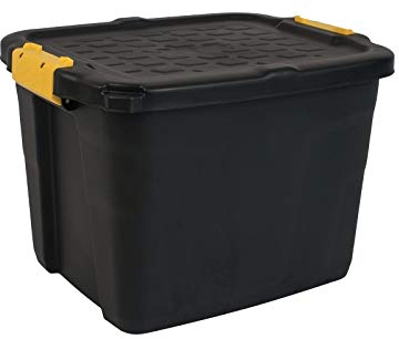 Strata 6 Stück Heavy Duty Aufbewahrungsbox, Secure Stackable Case - 42 Liter - 50 x 40 x 35 cm - Beständig gegen 410 kg - schwarz/gelb
