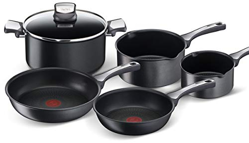 Tefal Batterie de cuisine 6 pièces, 2 poêles, 2 casseroles, 1 faitout avec couvercle, Induction, Revêtement antiadhésif résistant aux rayures, Fabriqué en France, Unlimited G25990AZ