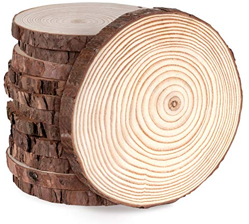 ilauke 12 Stücke Holzscheiben Holz Log Scheiben 12-13cm Runde Naturholz Baumscheiben Ca.10mm Dicke für DIY Handwerk Holz-Scheiben Hochzeit Mittelstücke Weihnachten Dekoration Baumscheibe