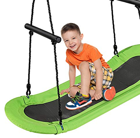 COSTWAY Nestschaukel oval, Skateboard Schaukel mit Griffen, Kinderschaukel bis 150 kg belastbar, Outdoor Mehrkindschaukel, Baumschaukel, Gartenschaukel für Kinder & Erwachsene (Grün)