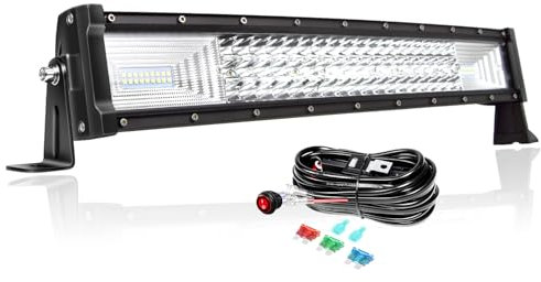 PICAA 3 Rows Gewölbt 22 Zoll LED Lightbar 270W mit Kabelbaum Kit Lichtbalken Arbeitsscheinwerfer Flutlicht Spotlight für Offroad Auto 12V 6000K Weiß