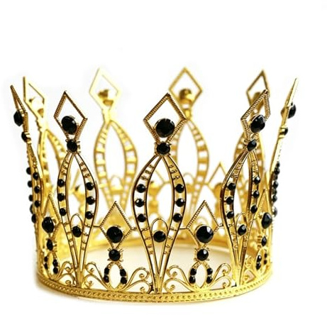 Corona para tarta de diamantes de imitación de cristal hecho a mano tiara decoración de pastel dorado con corona de piedra negra para baby shower cumpleaños boda