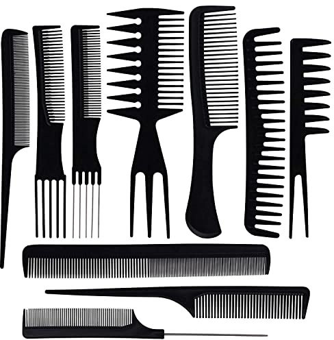 Beayuer 10pcs Hair Styling Comb Set - Detangling, Rat Tail, Coarse & Fine Toothed Combs for Long, Wet, Thick, Curly Hair