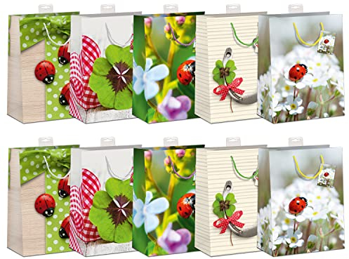 Geschenktaschen 10 Stück edle Geschenktüten Papier Tragetasche DIN A4 Geschenkbeutel mit farbiger Kordel und Namenskarte Skorpion Papeterie Größe: Large 26x32x12cm