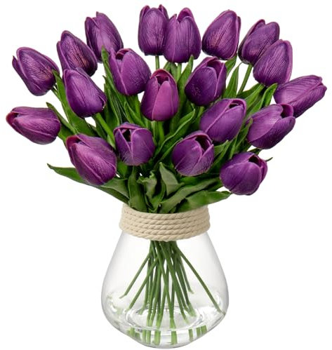 Briful 10PCS Artificial Tulips Real Touch Purple Artificial Flowers Bulk Fake Tulips PU Latex Material Faux Flowers Wedding Bouquet for Garden Party Home Decoration