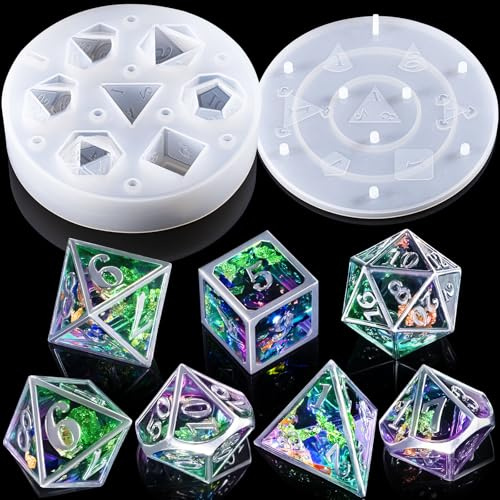 LET'S RESIN Stampi in silicone DND per resina con 7 cavità, stampi poliedrici stereoscopici in resina epossidica per la creazione di dadi fai da te, giochi da tavolo