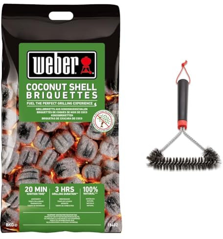 Weber Briquettes De Noix De Coco 8kg Noir & 12 Three-Sided Grill Brush