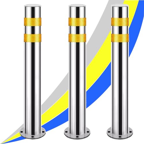 Generico Dissuasori Di Parcheggio in Acciaio Inox Stradali Barriera Di Parcheggio Barriere Di Parcheggio Con Strisce Riflettenti Per La Sicurezza Industriale Parcheggi,1pcs,7.6 * 60CM