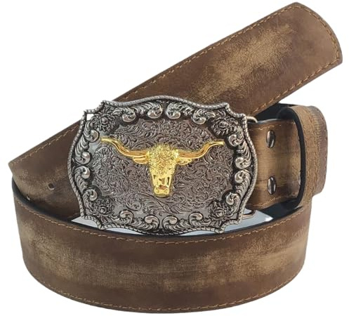 ARROMI Cowboy Belt with Buckle - Men's Leather Belt for Jeans - Dark Brown