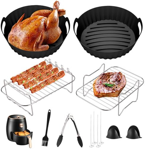 Accessoires de Friteuse à Air Chaud, 12 Pièces Accessoires de Friteuse à Air Moule Rond, Moule Silicone pour Accessoires Friteuse à Air Chaud, Air Fryer Accessories pour Ninja Foodi Max, Tefal, COSORI