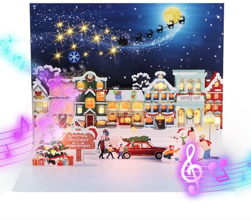 APOTODITO Biglietto di Natale con musica, biglietto di Natale pop-up con musica e luce, biglietti di Natale regali di Natale per donne, uomini, bambini, biglietti di Natale con busta