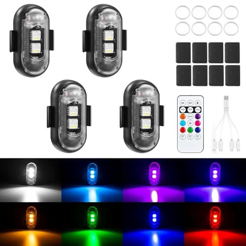HUIKUANGEU Strobe Drone Light,4 pezzi telecomando flash light,Aircraft Strobe Lights,luci anti-collisione,luce flash con telecomando, luce LED senza fili, per drone