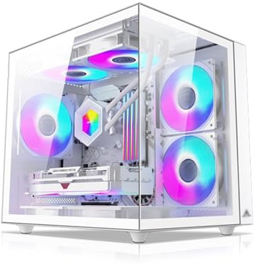 Caja de computadora de Torre Media M-ATX, MINIITX, Panel Lateral de Vidrio Templado, Estructura de gabinete Dividida, Caja de computadora de Escritorio, Soporte Vertical for GPU(White)