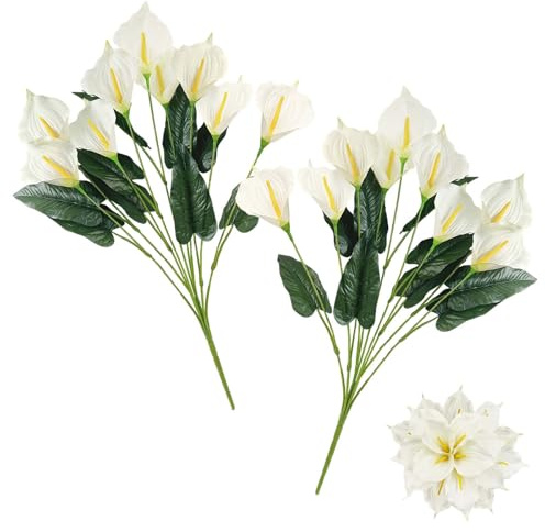 Daily Treasures White Calla Lily Artificial Flowers, 18 Large Blooms artificial lilies with Green Leaves,54cm Silk White Flowers for Bridal Bouquet,Vase Arrangements,DIY,Home Wedding Party Décor