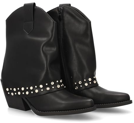 shoes&blues.es 95095 Botin Cowboy con Tachuelas metalicas. Tacon Ancho y Comodo. Ideal para Mujer Temporada Otono Invierno. Negro Talla 38