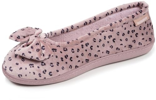 Isotoner Chaussons pantoufles Ballerines femme microvelours semelle ergonomique soutien voûte plantaire, 37, léopard blush