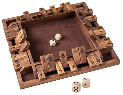 COSTWAY Shut The Box Game, 2-4 spelare tärningsspel trä, brädspel med 2 tärningar, fällbar bräda spel, matematik pedagogisk leksak för barn och vuxna (brun)