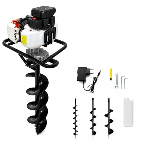 Mototrivella a Scoppio 52cc 1.45kW 7500RPM Avviamento Facile Elettrico + Manuale con 3 Punte intercambiabili da Ø 100, 150, 200 mm Trivella da Giardino e campi, Utilizzo Professionale e Fai da