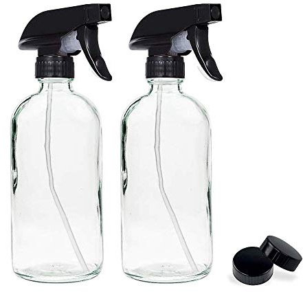 UMISKAM 2 Pcs Empty Glass Spray Bottles Refillable Container for Essential Oils,Cleaning- Durable Trigger Sprayer with Mist Stream Settings (2 * 500ML, Clear)