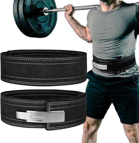 Hawk Sports Weightlifting Belt for Men and Women, 10mm x 4 Genuine Leather Lever Belt for Bodybuilding, Perfect for Deadlifting, Powerlifting, and Squats - Medium, Silver/Black