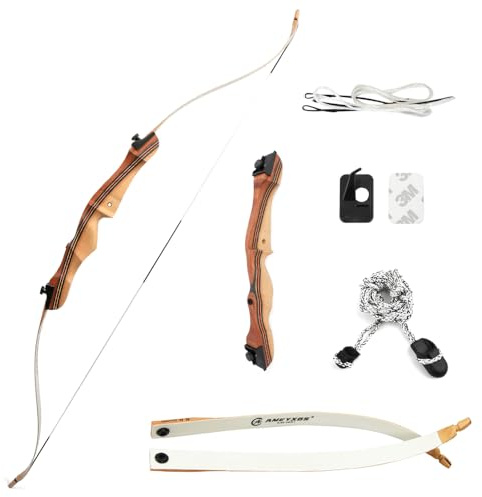 SHARROW 10-20lbs Tiro con l'arco Arco Ricurvo e Freccia Set 48 54 Arco di Legno Longbow Archi Ricurvi con 12pcs Frecce in Fibra di Vetro per i Principianti Adulti (Set 1, 48-12lbs)