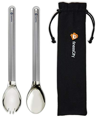 245 mm, längste Titan-Göffel mit langem Griff & Titan-Löffel, der Lange Göffel & Lange Löffel-Schüssel ist poliert, um dem Mund EIN schönes glattes Gefühl zu geben, kommt mit wasserdichtem Stoffetui
