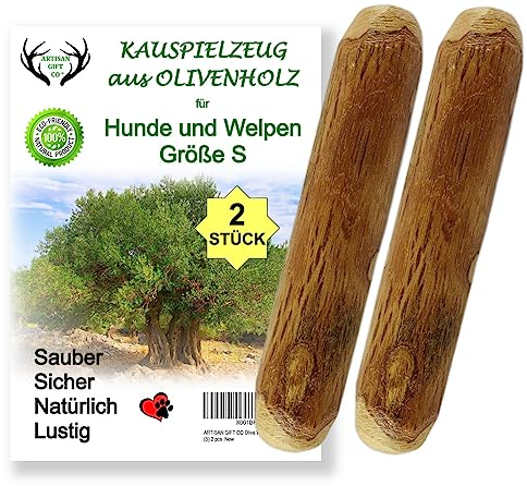 ARTISAN GIFT CO Olivenholz Kauspielzeug für Hunde 100% Natürliches (S-12 cm) Sparpaket 2 Stück