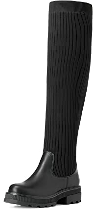 DREAM PAIRS Stivali sopra Il Ginocchio da Donna Moda Boots Stivali Alti alla Coscia Fusto Lavorato a Maglia TPR Durevole,Size 36,Nero,SDOB2201W-E
