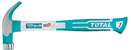 TOTAL - Tischlerhammer | Gewicht 450 g | Magnetkopf aus geschmiedetem Stahl | Nagelknipser mit gebogener Schaufel | Werkzeug für Tischlerei und Schreibwaren | Fasergriff