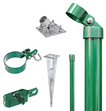 Alberts 601195 Zaunanschluss-Set Wellengittertor an Maschendrahtzaun | Set,2s | zinkphosphatiert grün | mit Einschlag-Bodenhülse | Torpfosten-Ø: 76 mm | Zaunhöhe: 1000 mm