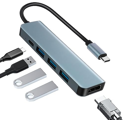 AXFEE USB C till 4K HDMI, 5-portars USB C-adapter för MacBook, HDMI 4K + 3 x USB 3.0 + 100 W PD, Dock Multiport Adapter för M1/M2 MacBook Air, Galaxy S23, Surface Go, iPad Pro, XPS