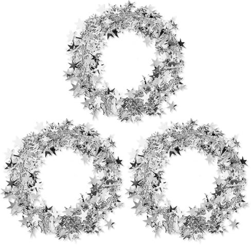 3 Rouleau 7.5m Couronne D'Étoiles, Guirlande en Fil Métallique Argenté, Décorative Suspendue de Noël, DIY pour Mariage Anniversaire Fête