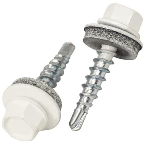 SKIR'CO (50 piezas) Tornillos para techos, cabeza hexagonal, tornillos autoperforantes pintados de 4,8 x 25 mm con arandelas EPDM (blanco puro RAL 9010)