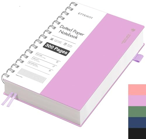 EMSHOI Notizbuch A5 Gepunktetes, Bullet Dotted Journal mit Spiralbindung, 300 Seiten/150 Blatt, 100 gsm Premium-Papier, PVC-Hardcover – Ideal für Damen, Herren, Büro & Schule, 14,5 x 21 cm, Violett