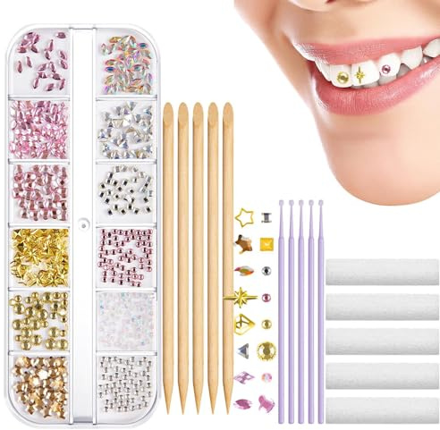 Piedras preciosas de , piedras preciosas para joyas dentales,Kit de bricolaje de moda para mujeres y hombres, dientes | Decoración de dientes brillantes de larga duración, adecuado para