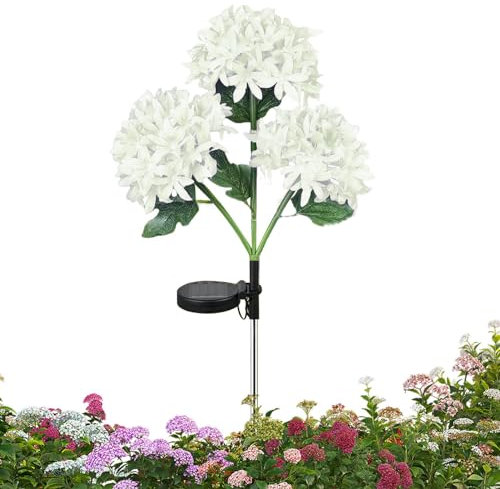 Lumières solaires pour fleurs d'extérieur, lumières d'hortensias de fées - Lumières solaires réalistes pour fleurs d'hortensia de jardin extérieur imperméables - Décoration de jardin fleuri en fleurs,