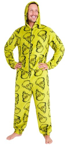 The Grinch Pijama Mono Polar con Capucha y Bolsillo Canguro para Hombre (Verde, L)