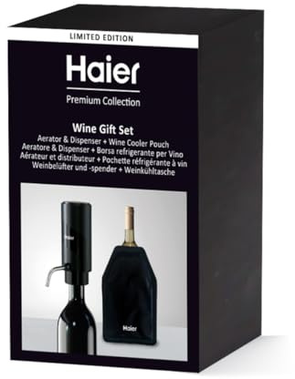 Haier Set Regalo Vino Edizione Limitata - Aeratore Dosatore Elettrico 2-in-1 con Borsa Refrigerante | Gift Box Premium