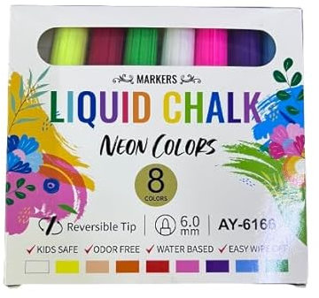 Brencco Chalk Pens for Blackboards, 6 mm Liquid Chalk Pens, Window Markers for Whiteboard, Blackboard, Windows, Glass, Slate, Ceramic, Freezer Bag