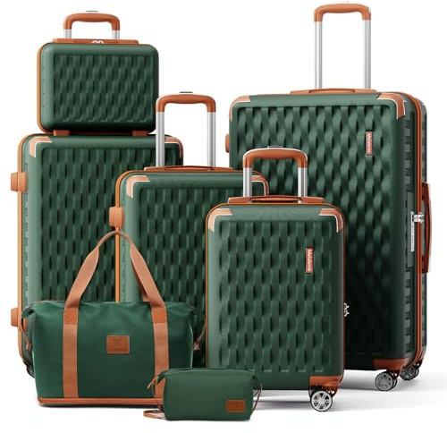 Melalenia Kofferset 7tlg Hartschale Leicht mit 4 Rollen und TSA-Schloss Der Gepäcksets Enthält 1 Kosmetikkoffer 1 Reisetasche und 1 Kulturbeutel Grün