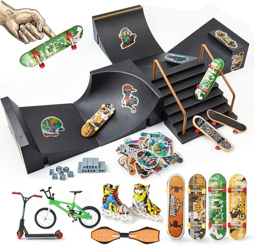 stochastic box Finger Skateboard Ramps Sets DIY Assembly Mini Finger Skateboard 14 Pieces Fingerboard Skatepark for Kids Children Training Props Fingerboard Park