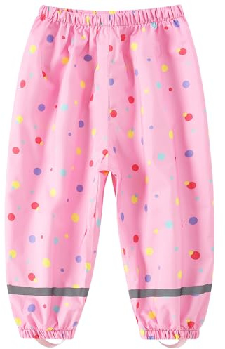 Fewlby Rain Trousers Kids, Waterproof Trousers Girls Mud Proof Pants with Reflective Strips Boys Lightweight Cartoon Rain Wear Outdoor Play for 1-11 Years