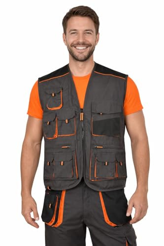 BWOLF Atlas arbetsväst för herr - Oxford 600D slitstark och multifunktionell - grå/orange, Färg: grå, 4XL