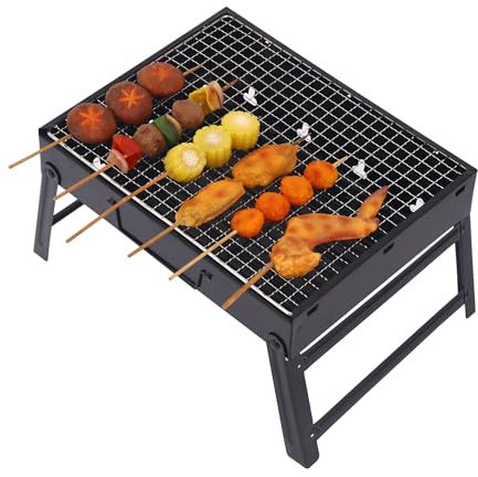 Barbacoa Portátil de Carbón – Parrilla Plegable de Acero Inoxidable, Barbacoa Pequeña, Fácil de Usar y Limpiar, Ideal para Camping, Mesa y Aire Libre, Para 2–5 Personas, Negro