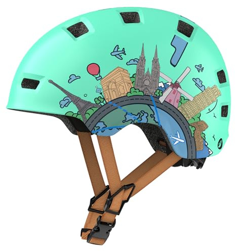 GLAMVILLA Casco da skater, ultraleggero da città, per bambini/donna/uomo, regolabile, unisex, per skateboard e scooter BMX, solo 260 g/270/280 g (06 verde mondiale, L)